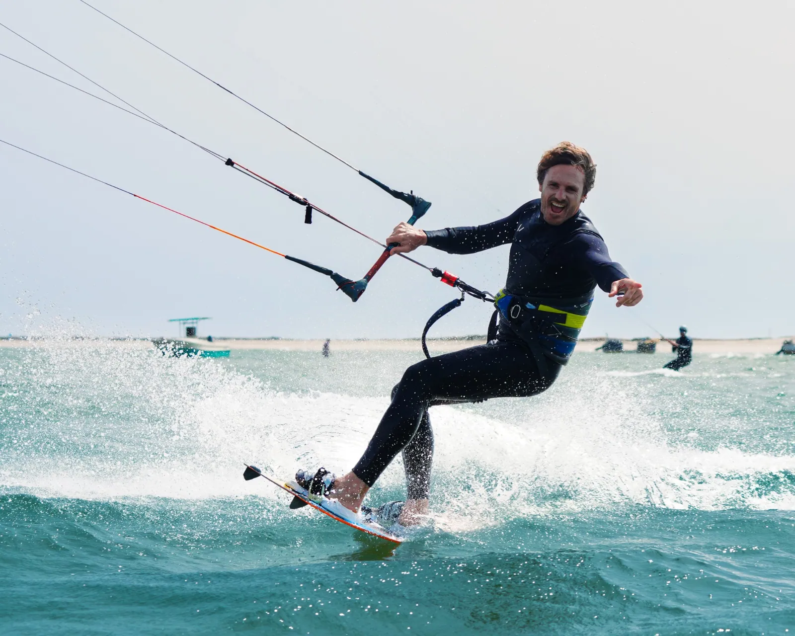 Kitesurfer carving across the Dakhla lagoon